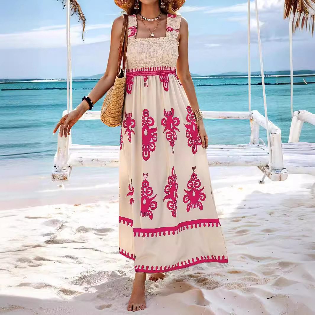 Printed Square Neck Long Dress