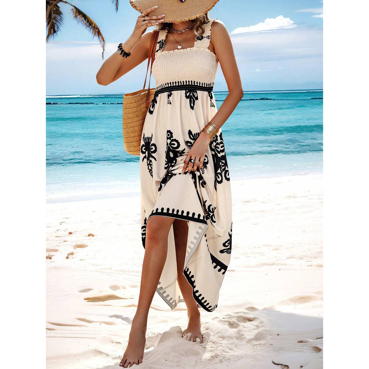 Printed Square Neck Long Dress