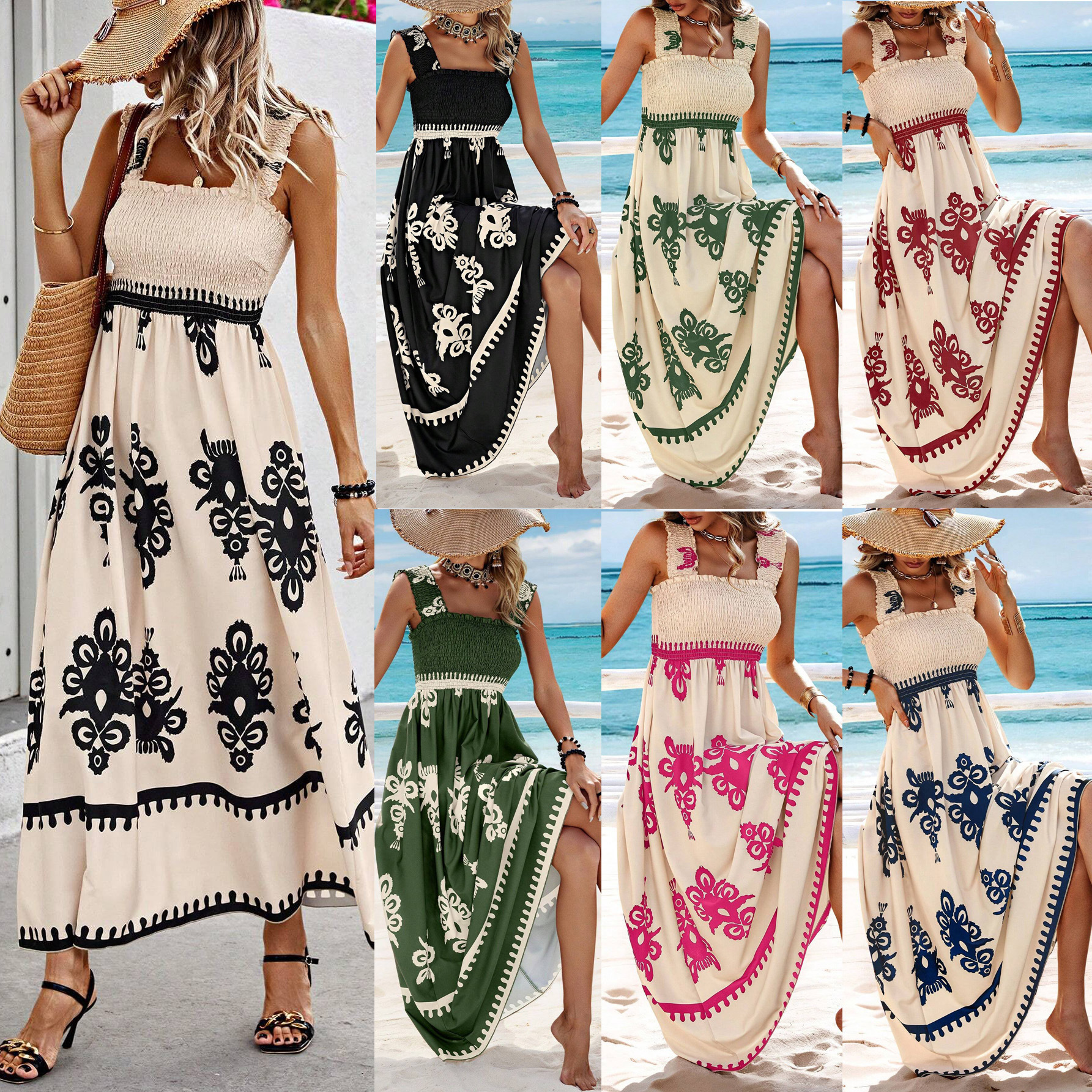 Printed Square Neck Long Dress