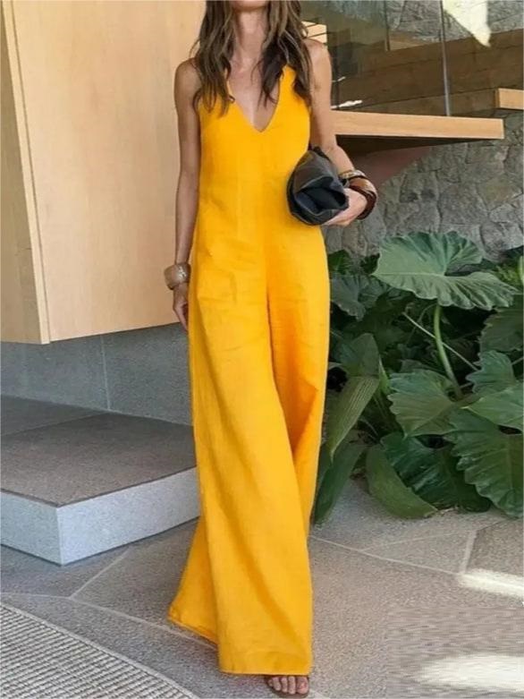 Yellow V-Neck Jumpsuit