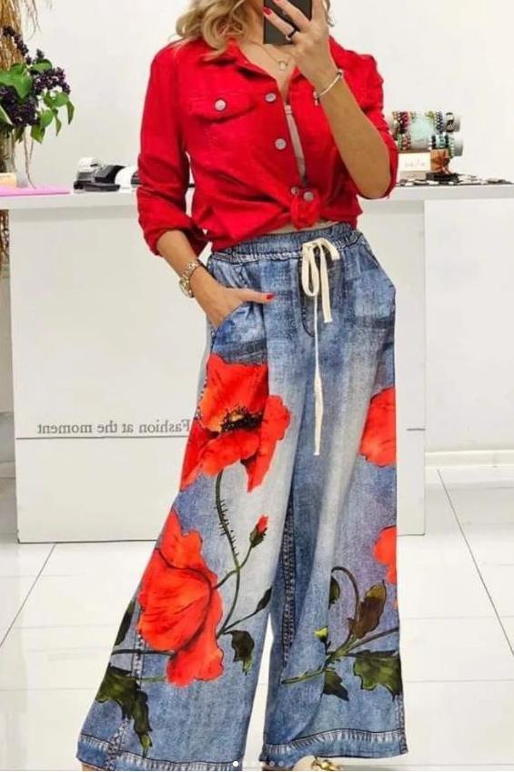 Women's Printed Wide-Leg Pants