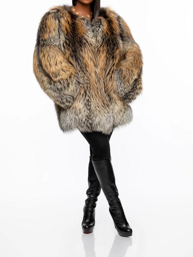 Eco-friendly Fox Fur Collarless Fur Coat