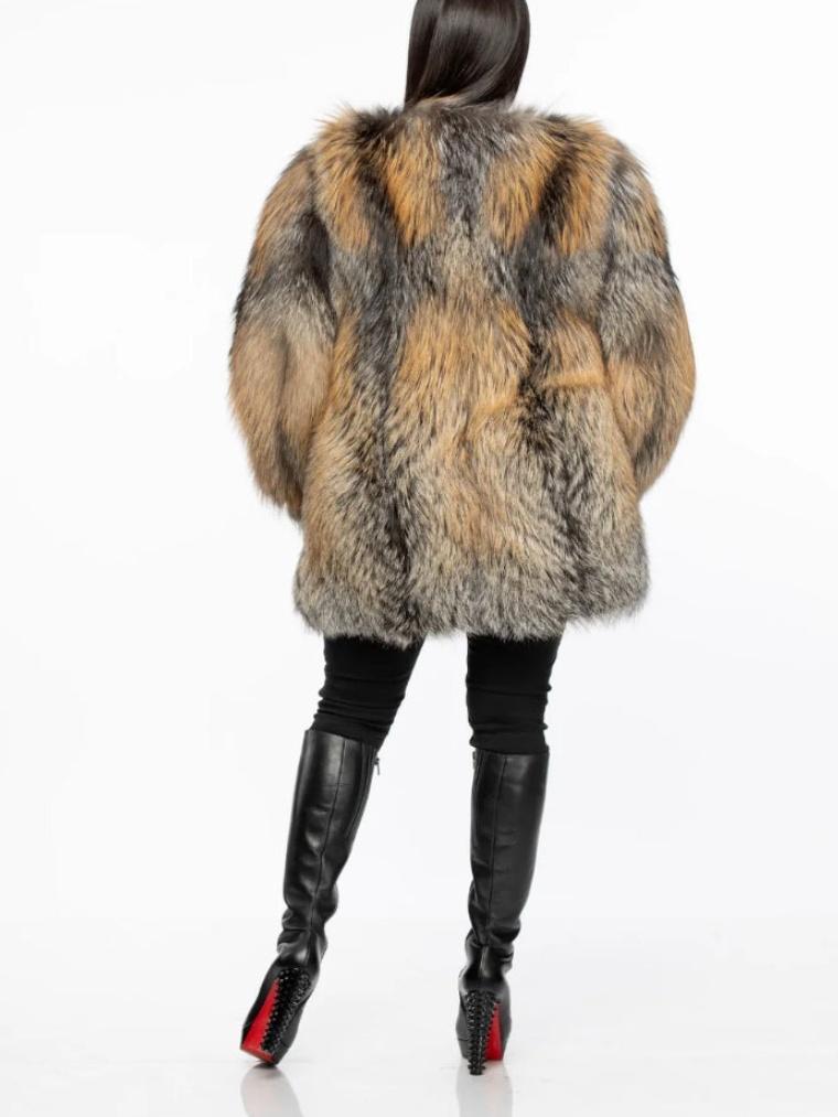 Eco-friendly Fox Fur Collarless Fur Coat
