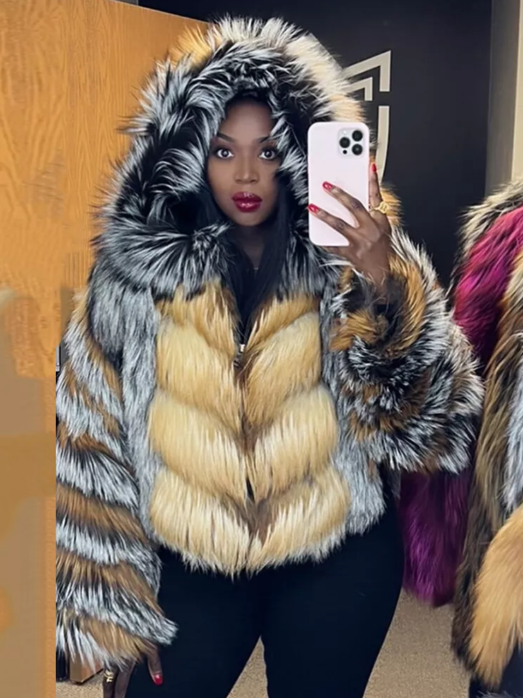 Women's Silver Fox Fur Hooded Jacket