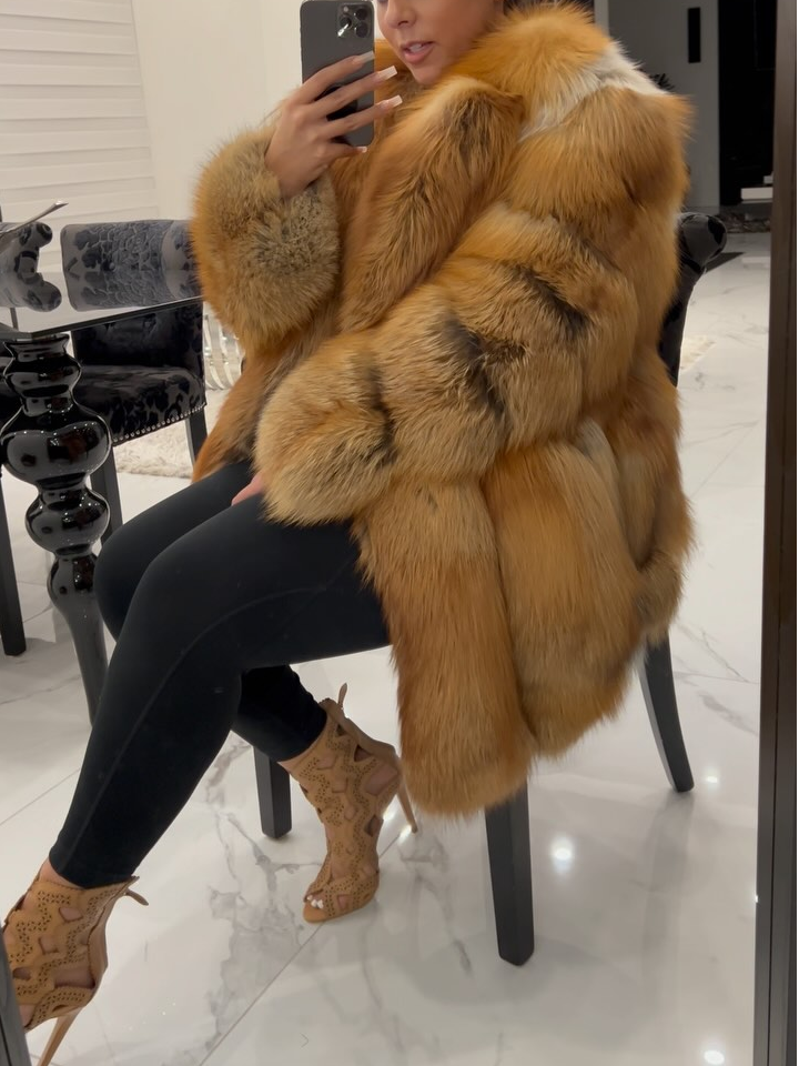 Women's Red Fox Fur Lapel Coat