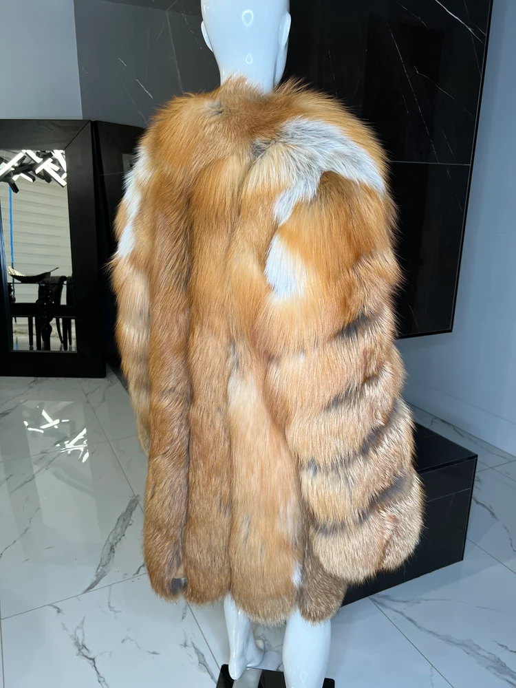 Women's Red Fox Fur Lapel Coat