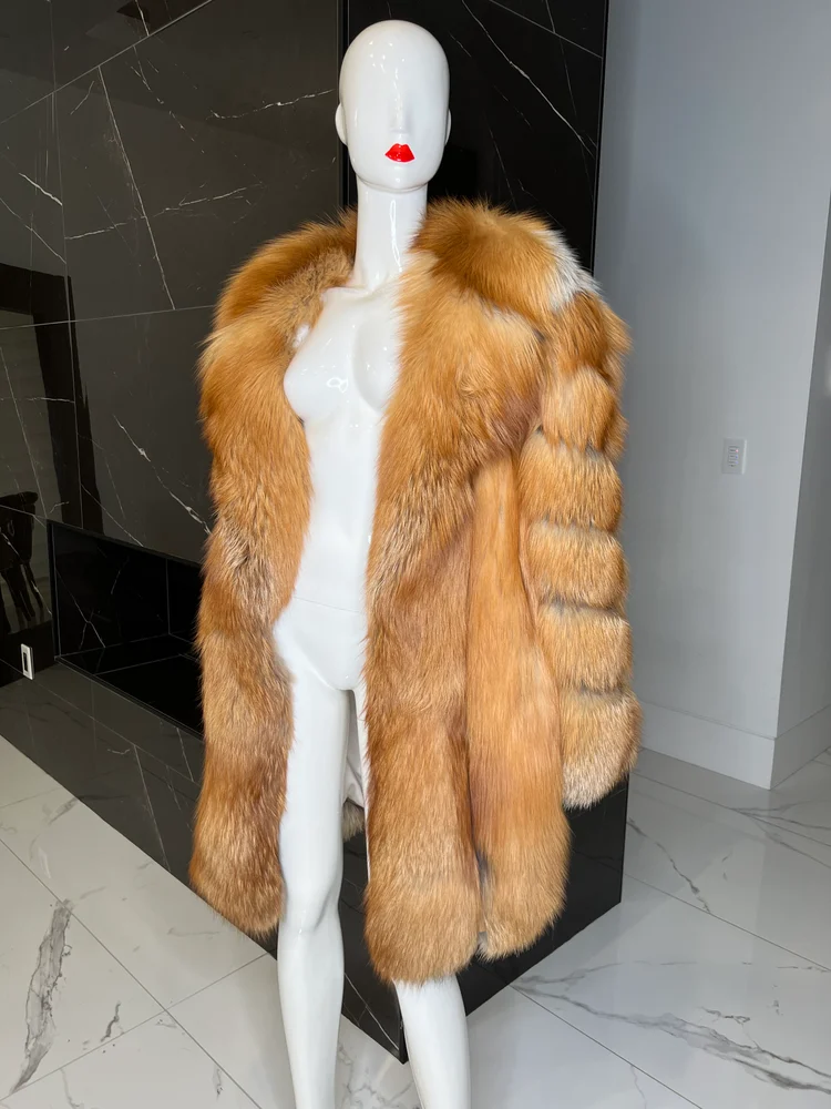 Women's Red Fox Fur Lapel Coat
