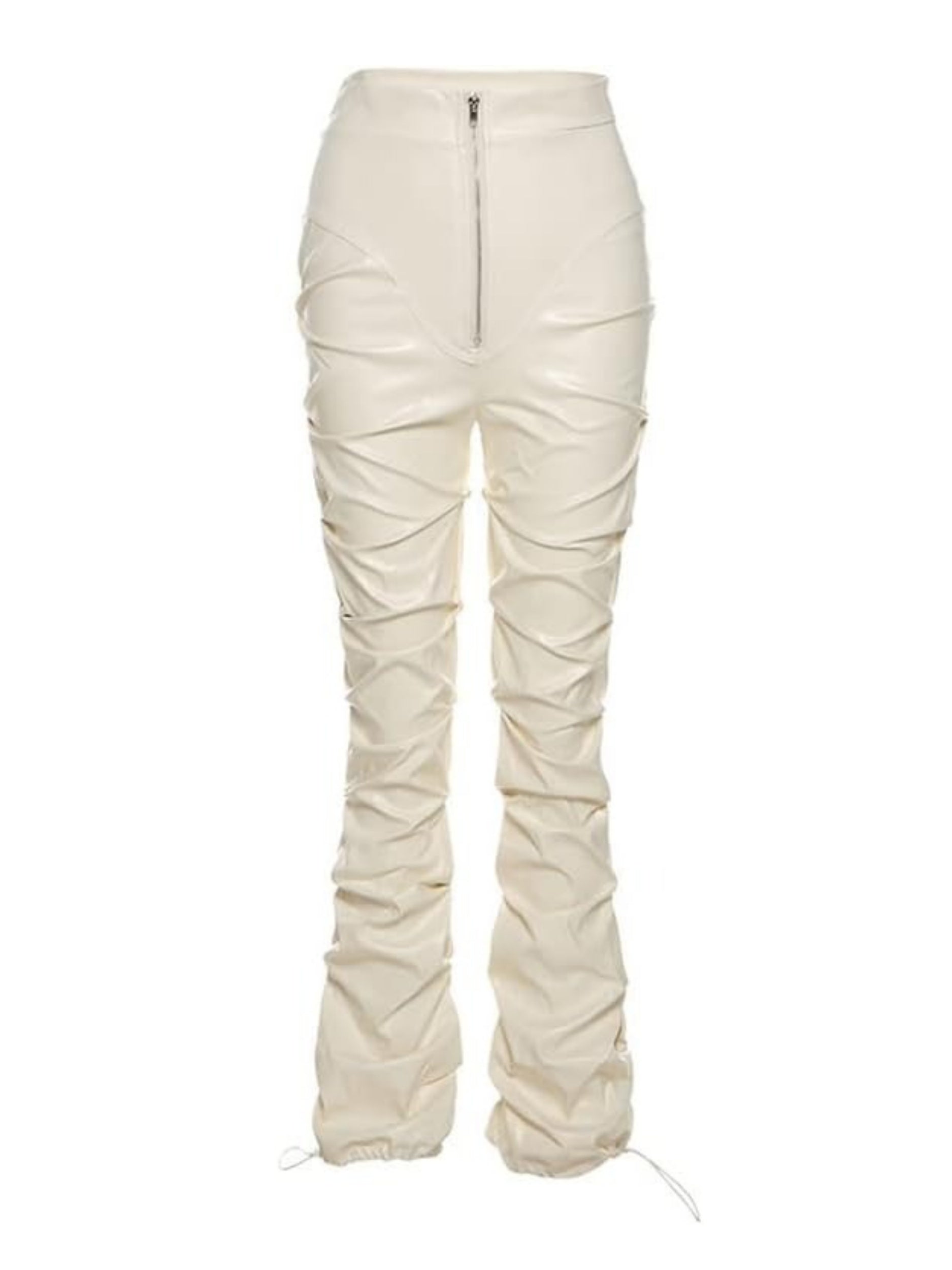 Faux Leather Ruffle Ruched Leggings