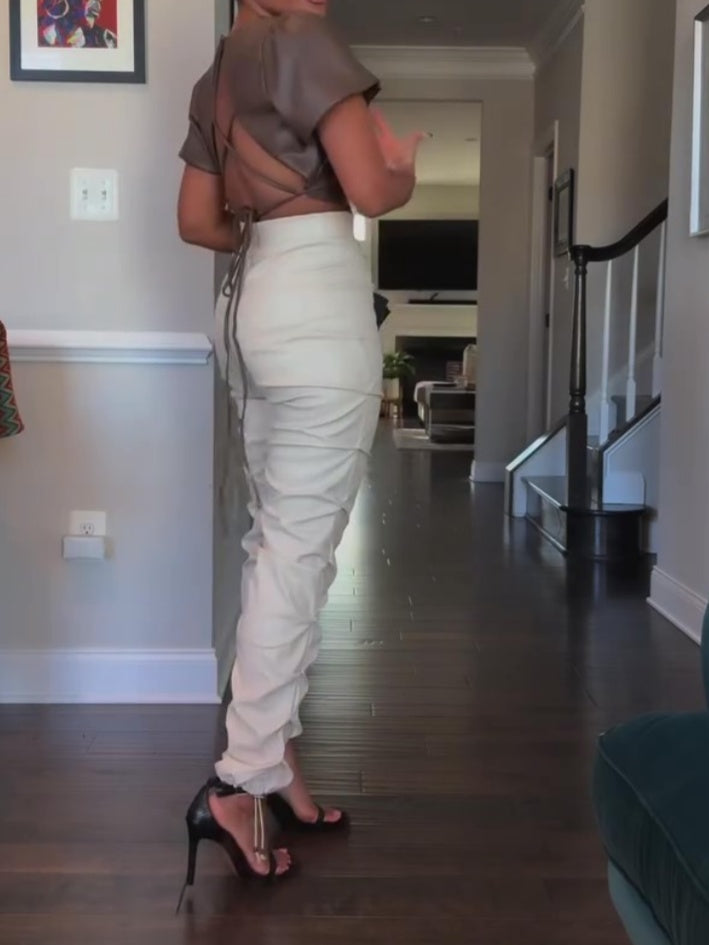 Faux Leather Ruffle Ruched Leggings