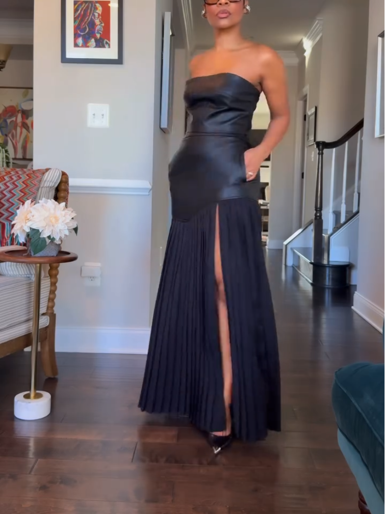 Women's Black Strapless Sleeveless Dress