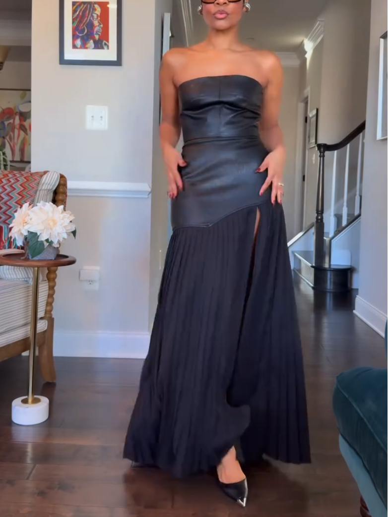 Women's Black Strapless Sleeveless Dress