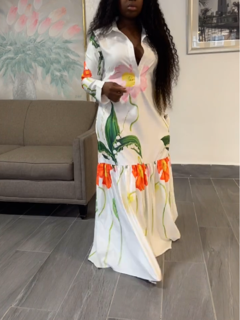 White Flower-Print Dress