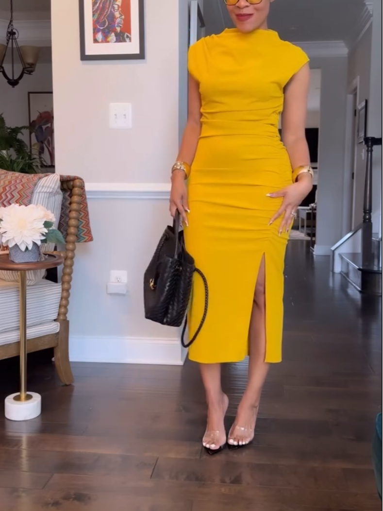 Yellow Skinny High-Neck Dress