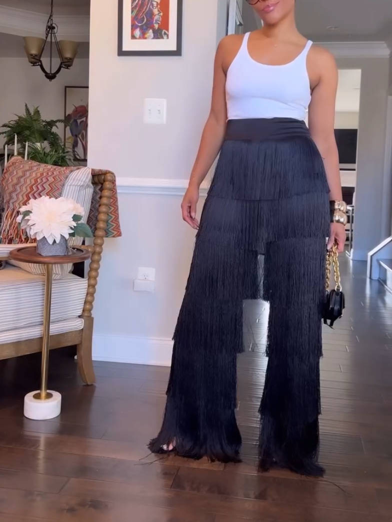 Women's Black Tassel Pants