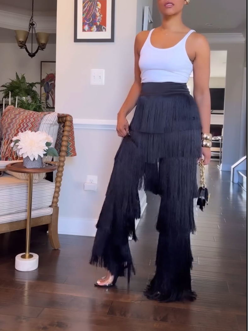 Women's Black Tassel Pants