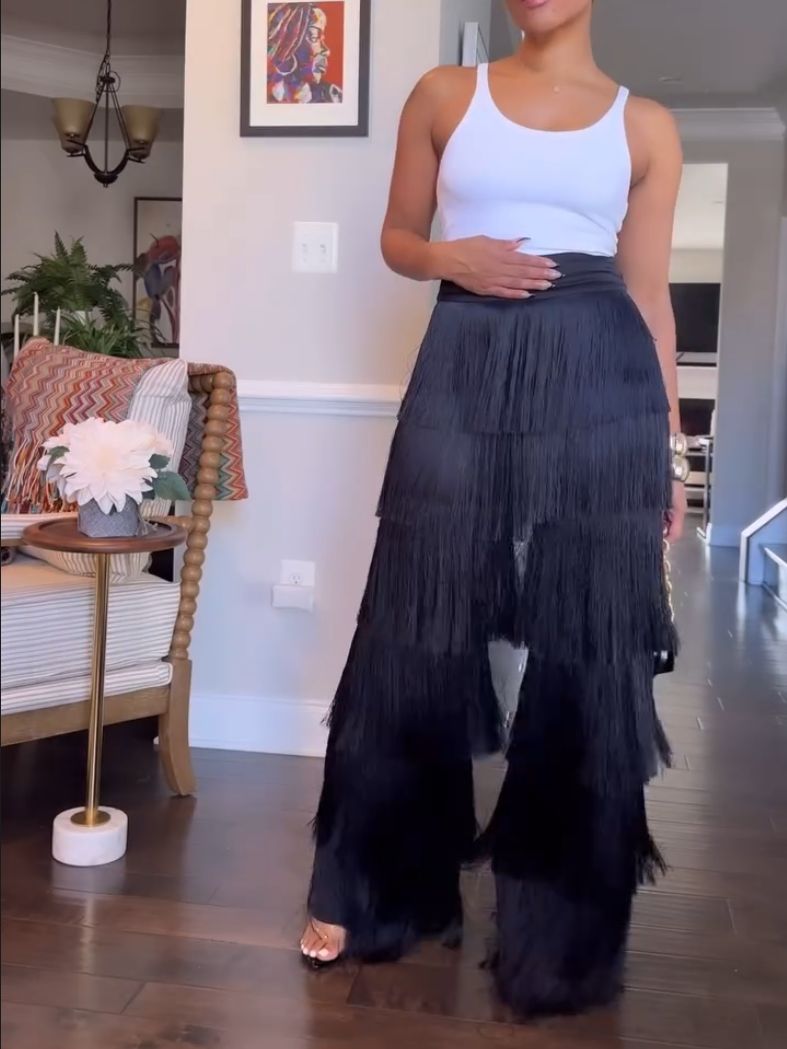 Women's Black Tassel Pants