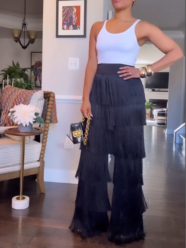 Women's Black Tassel Pants