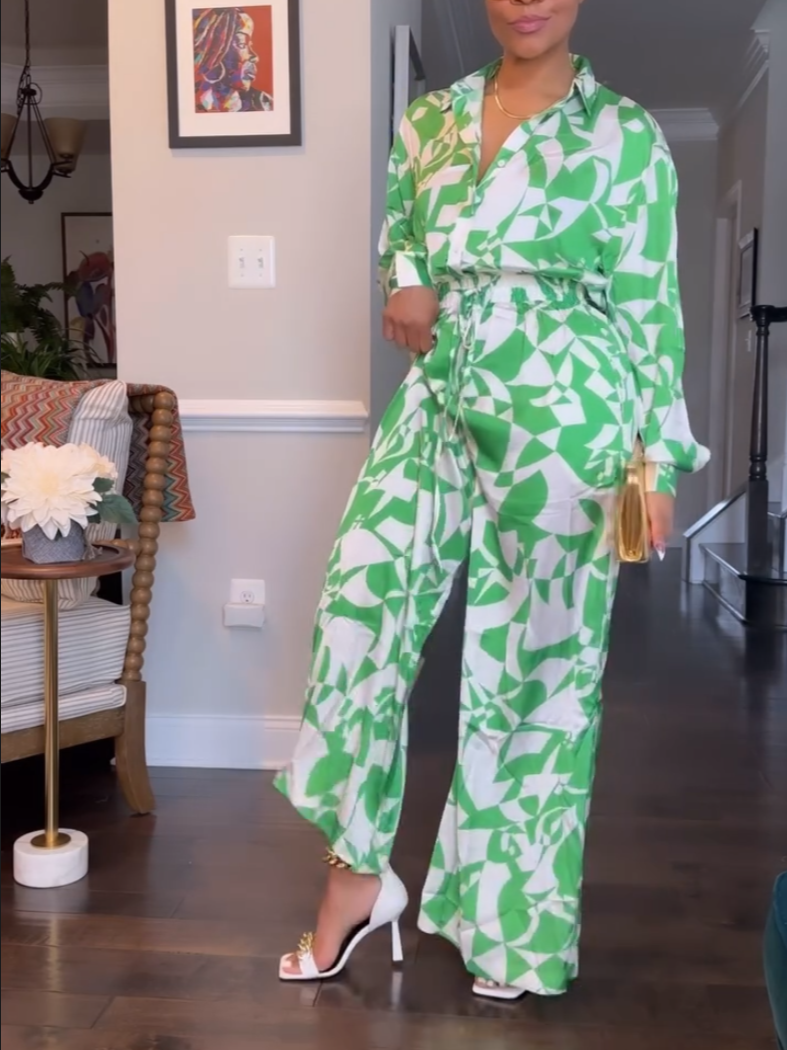 Green Lace-Up Long-Sleeve Pants