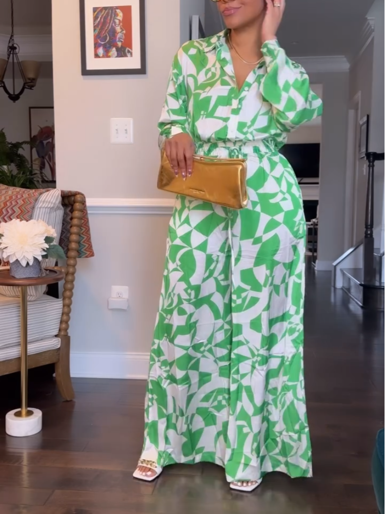 Green Lace-Up Long-Sleeve Pants