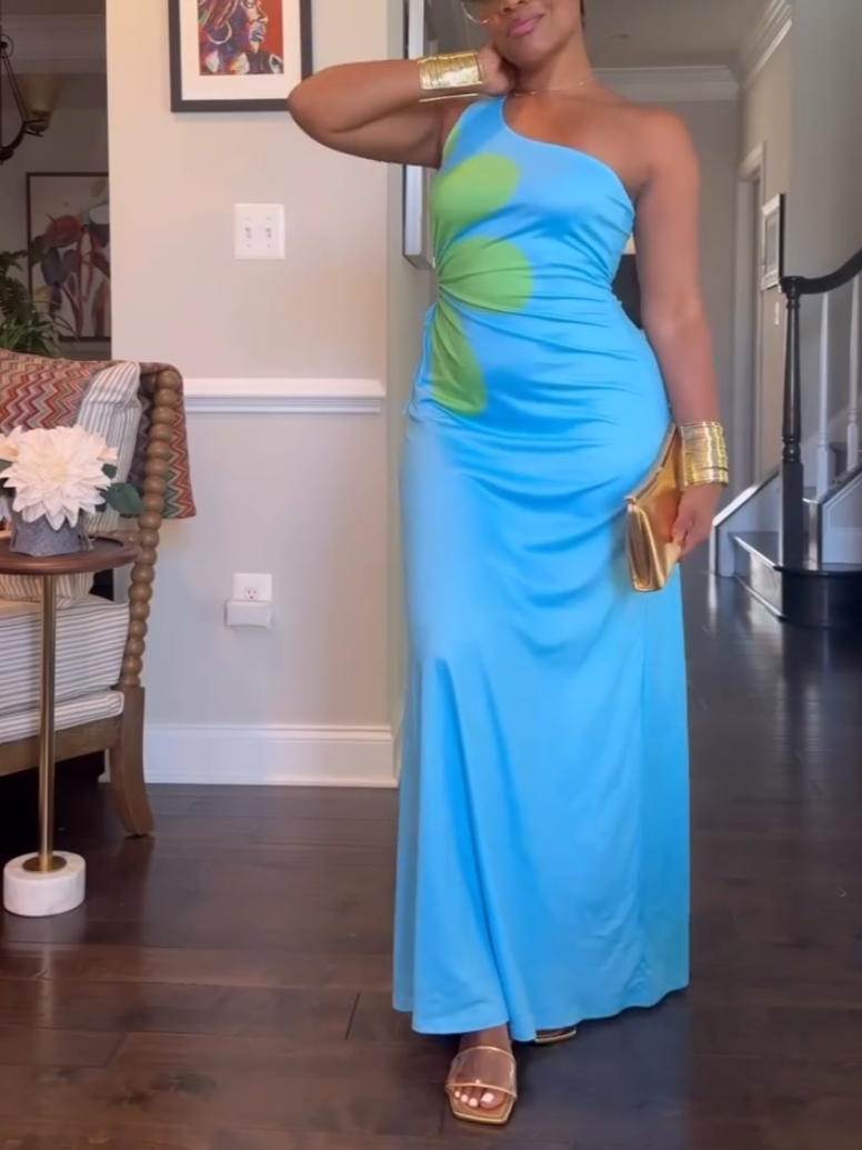 Women's One-shoulder Printed Dress