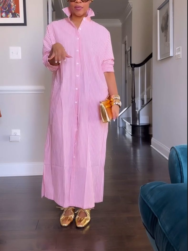 Women's Pink Striped Shirt Dress