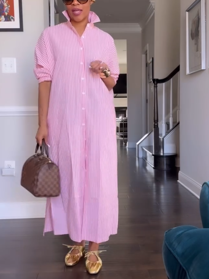 Women's Pink Striped Shirt Dress