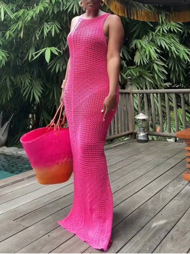 Sexy Pink Cutout Maxi Dress