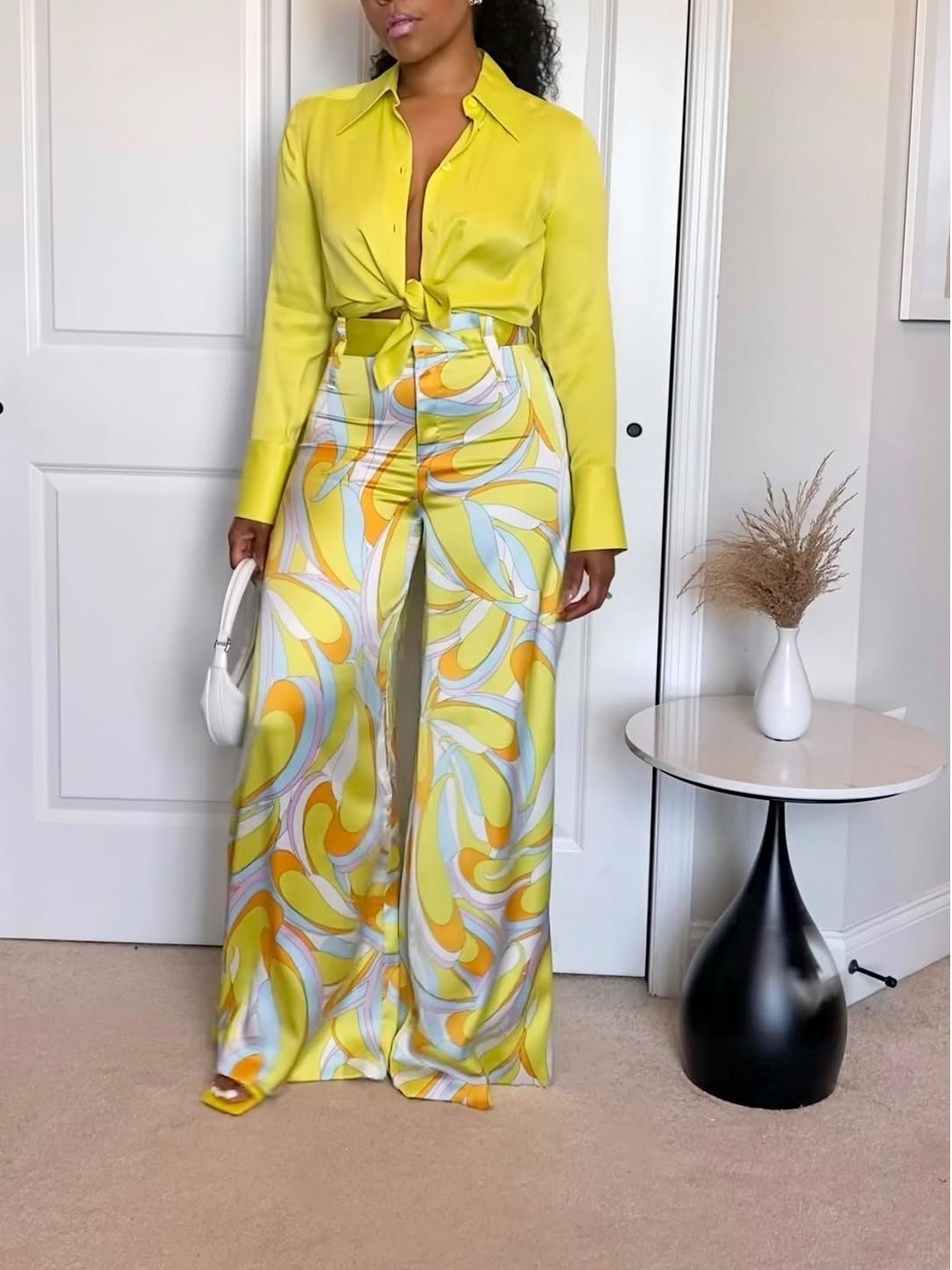Women's Casual Yellow Shirt Two-piece Set
