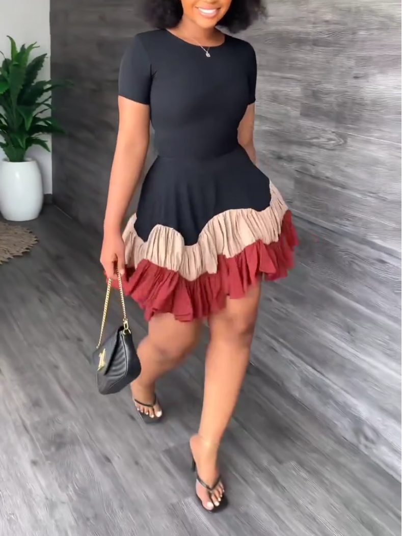 Women's Lotus-leaf Skirt Mini Dress