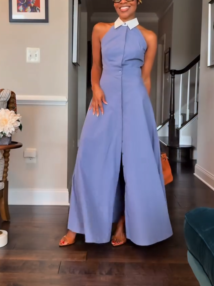 Stunning Blue Sleeveless Shirt Dress