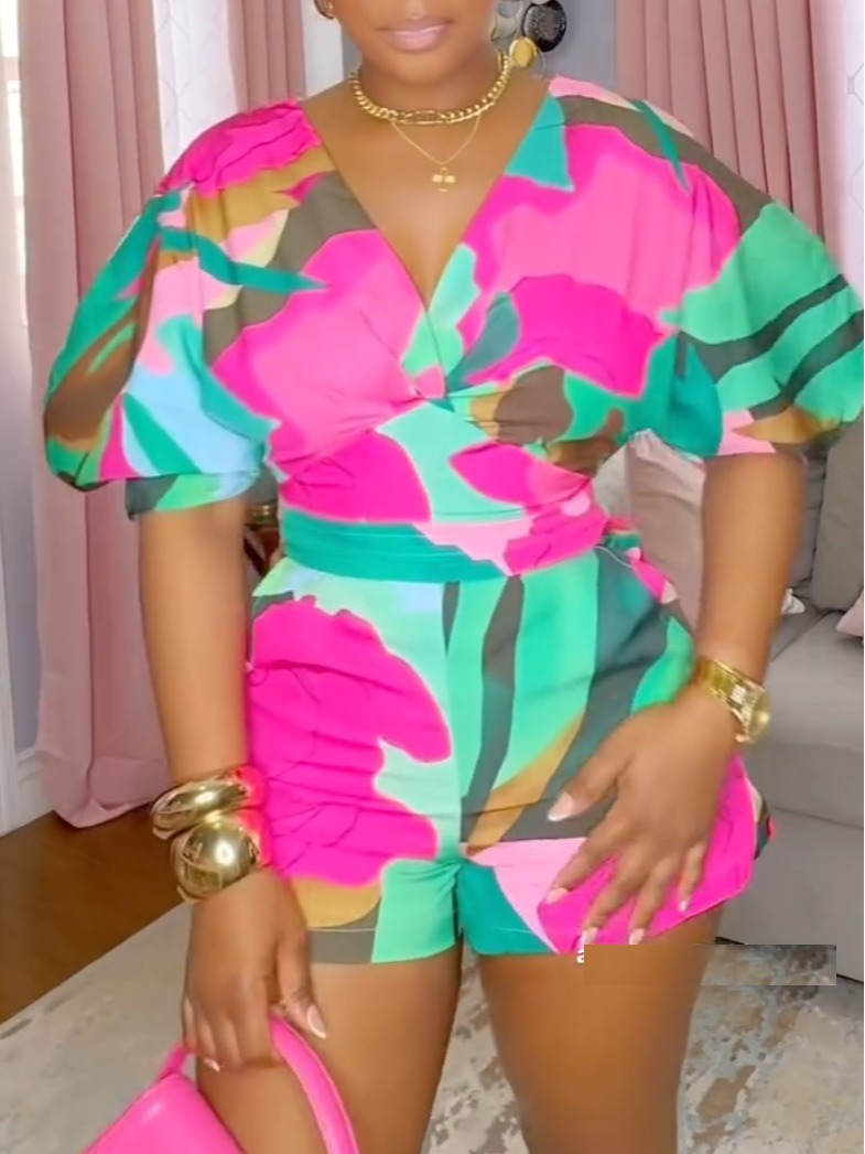 Sexy Floral-Print Short Jumpsuit