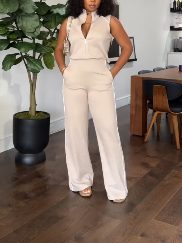 Women's Casual Sleeveless Mockneck Jumpsuit