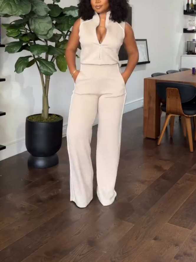 Women's Casual Sleeveless Mockneck Jumpsuit