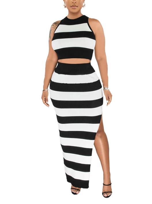 Casual Yellow Stripe Sleeveless Two-piece Set