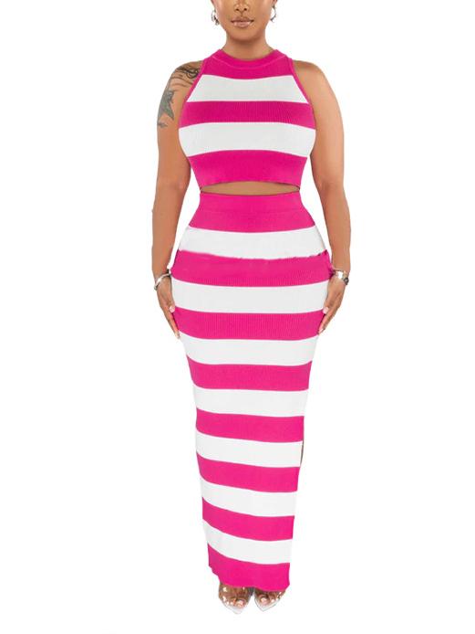 Casual Yellow Stripe Sleeveless Two-piece Set