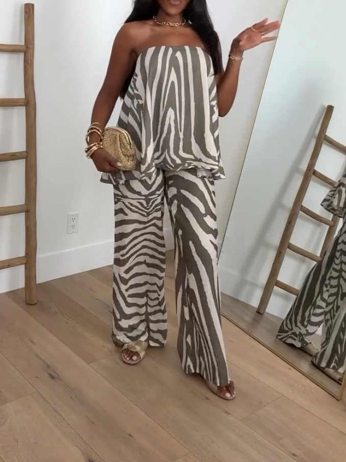 Zebra-Print Strapless Two-Piece Set