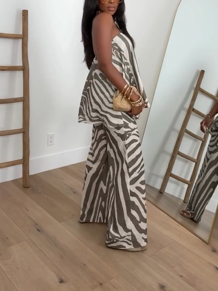 Zebra-Print Strapless Two-Piece Set