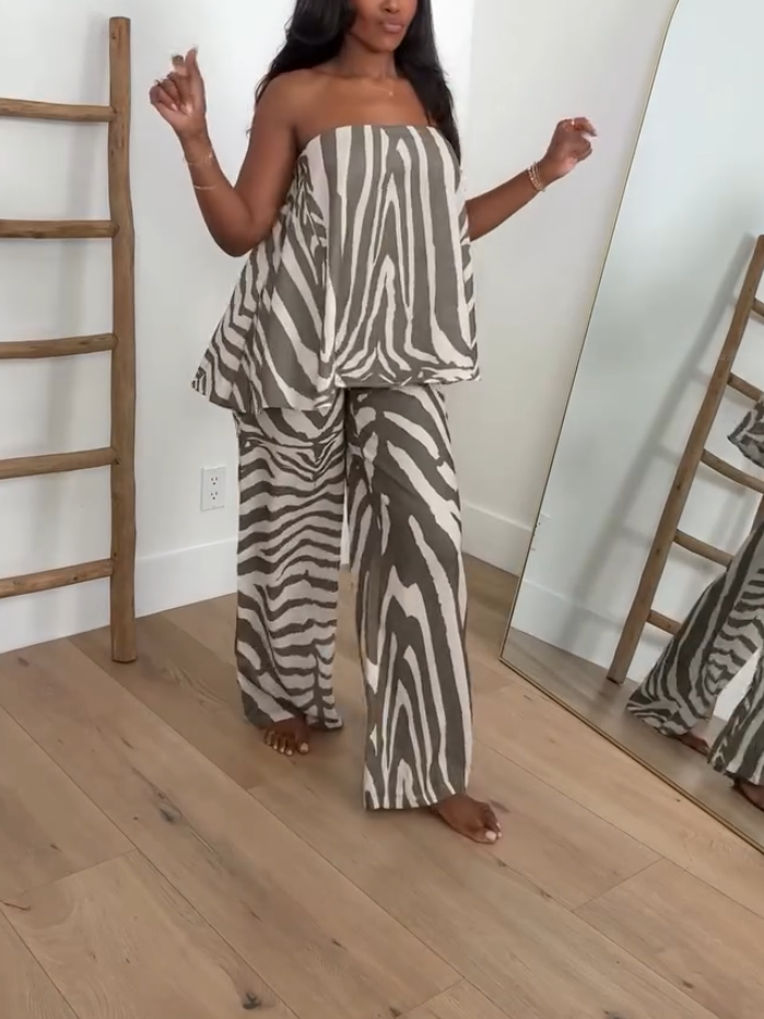 Zebra-Print Strapless Two-Piece Set