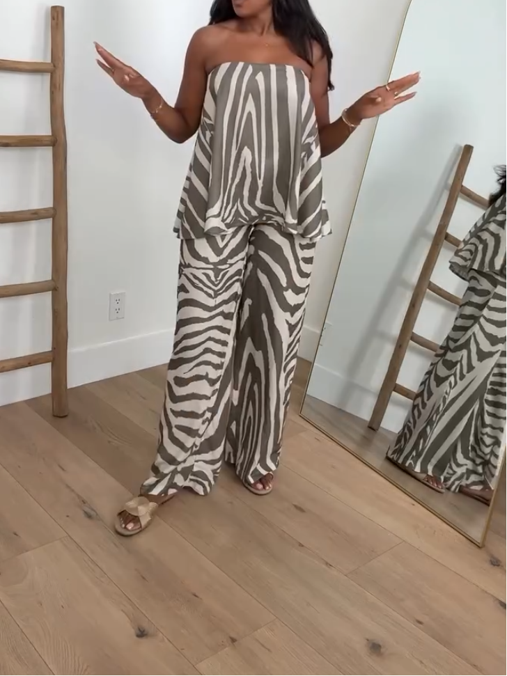 Zebra-Print Strapless Two-Piece Set