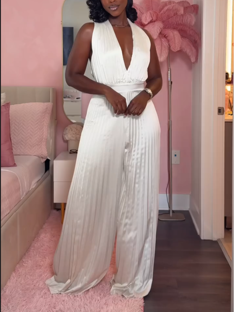 Elegant V-Neck Pleated Jumpsuit