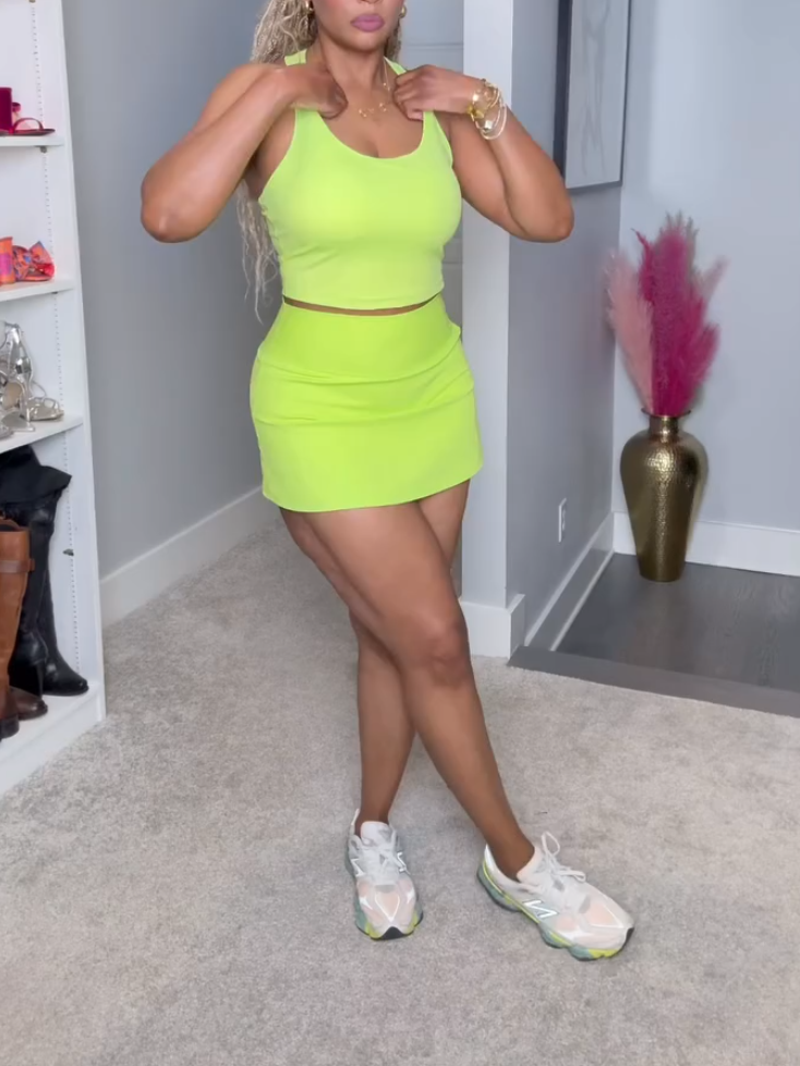 Women's Sports Tennis Skirt Two-Piece Set