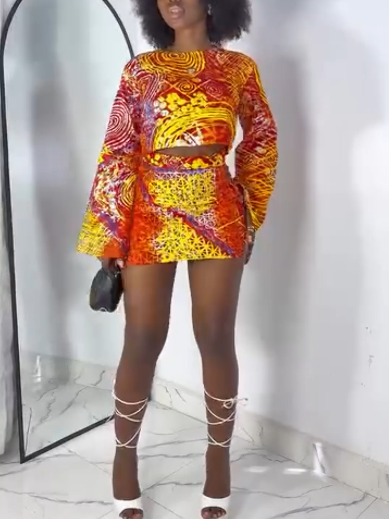 Stunning Red Print Two-piece Set