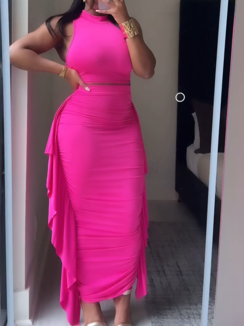 Elegant Sleeveless Ruffle Skirt Two-piece Set