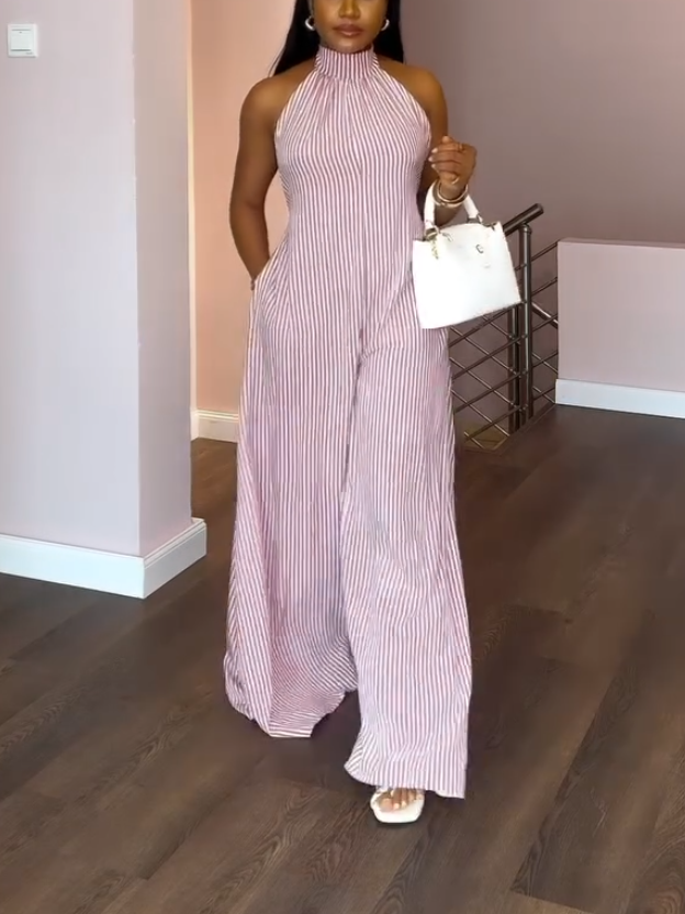 Stunning Pink Striped Print Jumpsuit