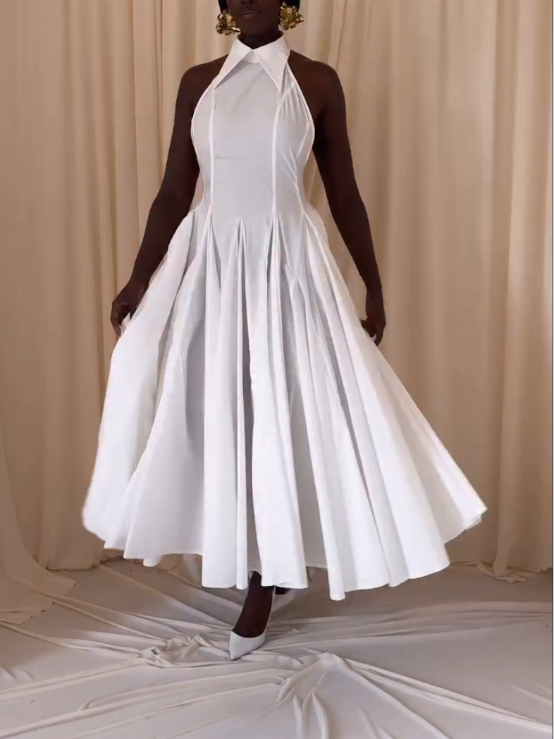 Elegant White Backless Bow Dress