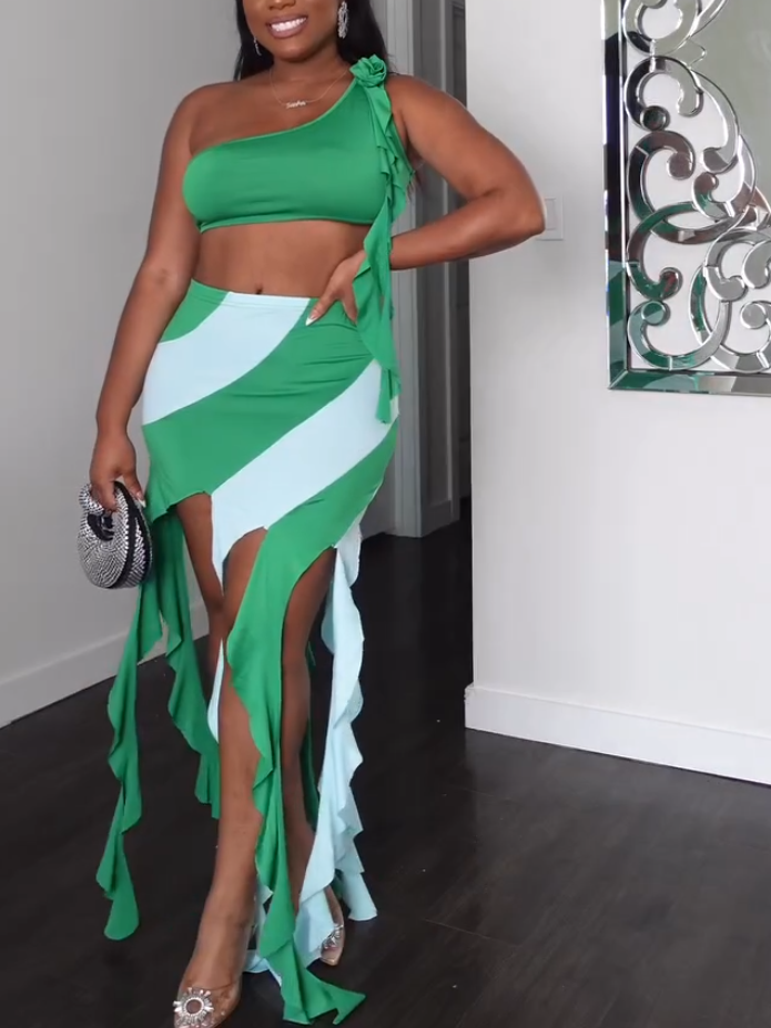 Stunning Sexy Green Tassel Two-Piece Set