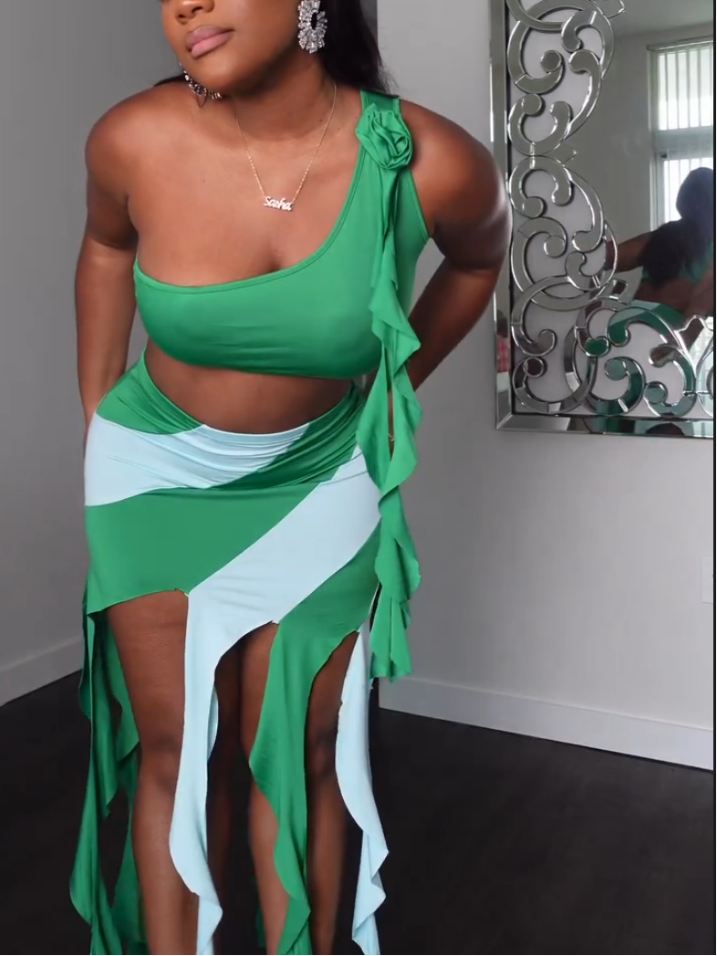Stunning Sexy Green Tassel Two-Piece Set
