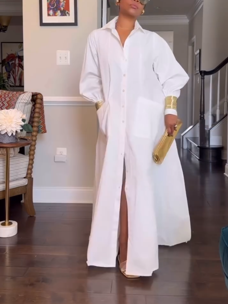 Casual White Shirt Maxi Dress