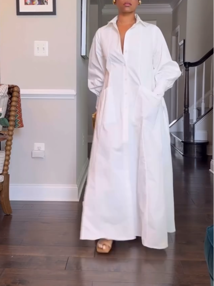 Casual White Shirt Maxi Dress