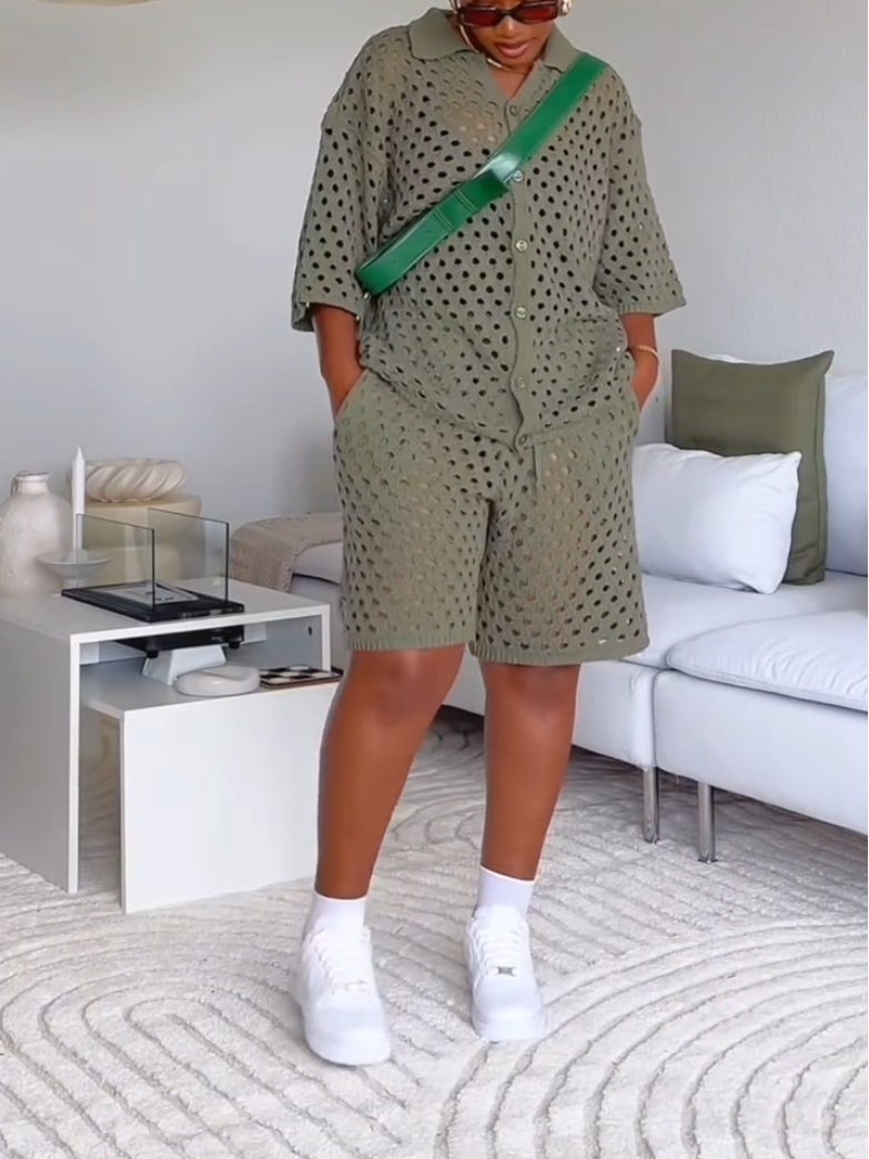 Casual Cutout Shirt Two-piece Set